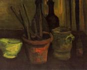 文森特 威廉 梵高 : 罐子里有画笔的静物